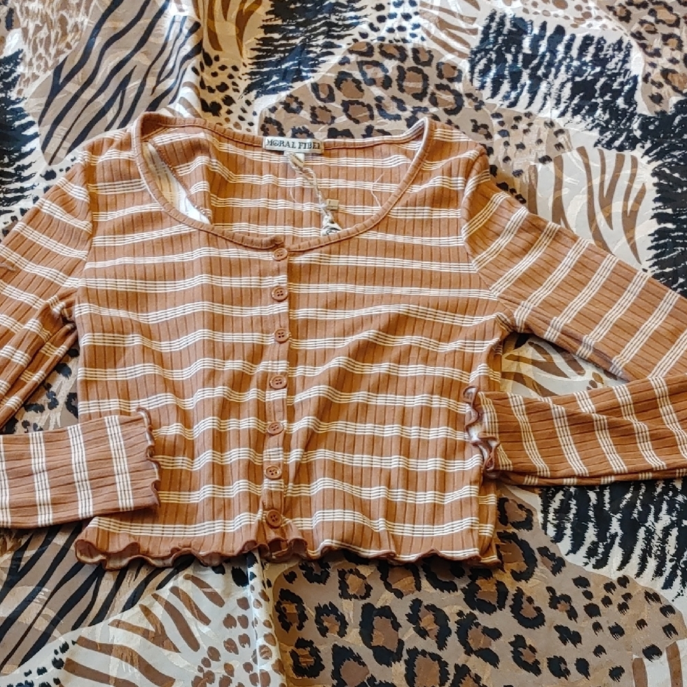 Moral Fiber Brown and White Striped Top